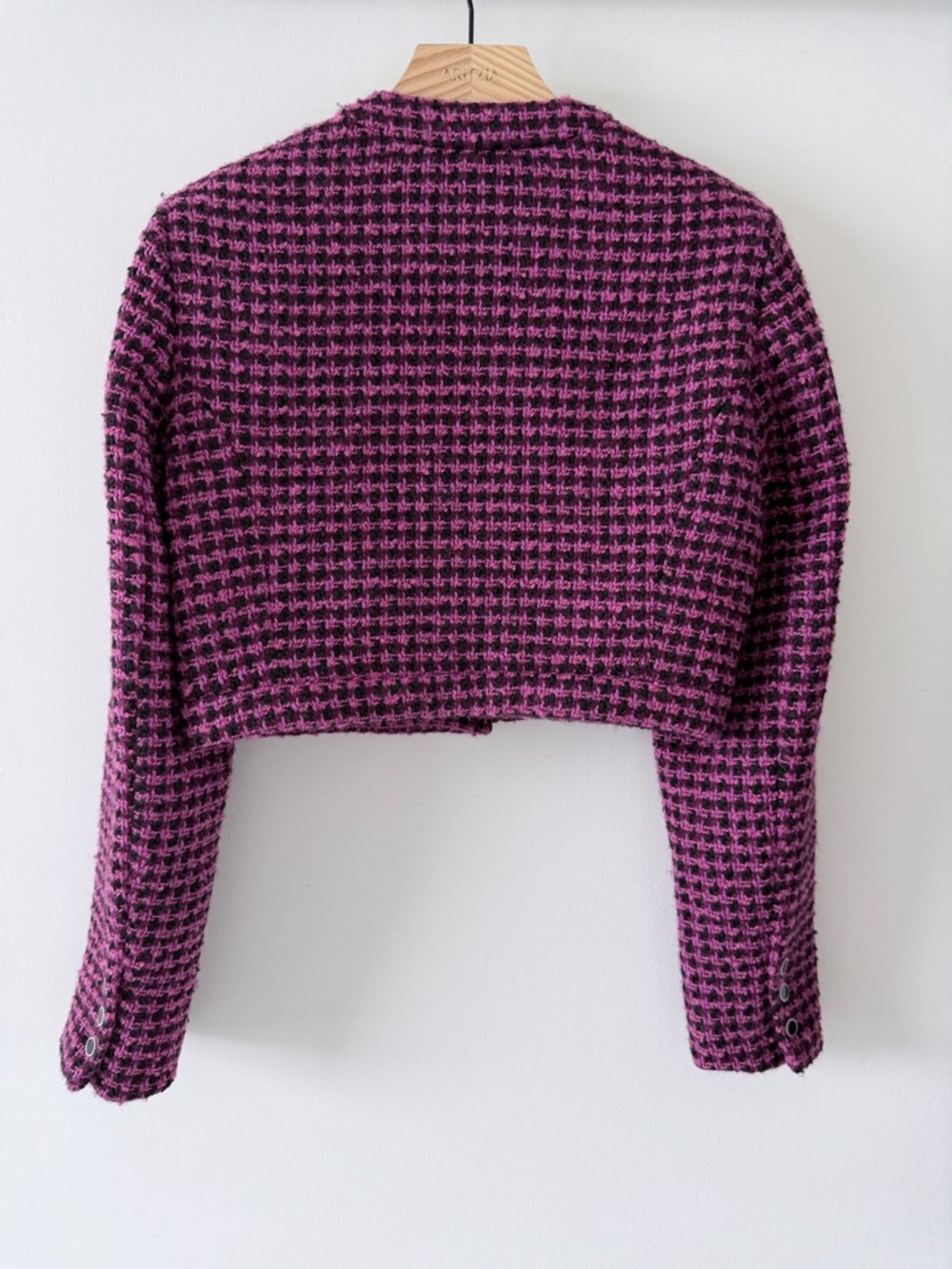 ZARA Tweed Cropped Jacket Pink Black Wool Blend Button Front Size M - Picture 7 of 16